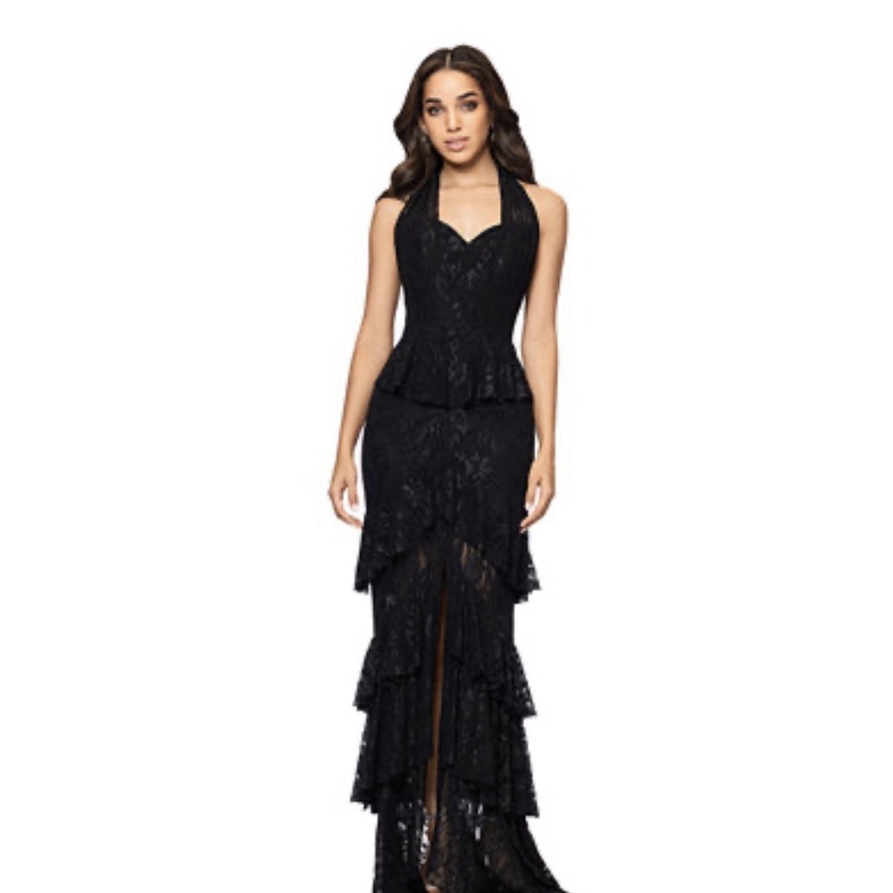 Betsy & Adam Women's Ruffle Tiered Lace Gown - Black   Size: 8 NWT